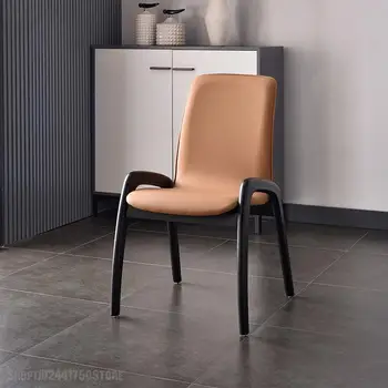 Modern Basit katı ahşap yemek sandalyesi Ev İskandinav Restoran Arkalığı Sandalye Deri Yumuşak Çanta Boş sandalye ışığı Lüks