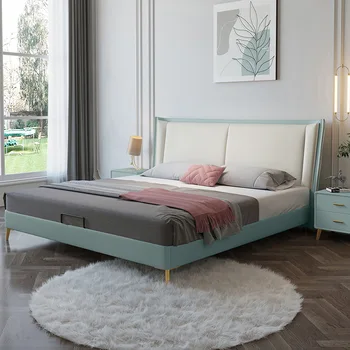 Modern basit kumaş yatak, ana çift kişilik yatak, 1.8 m nanoteknoloji kumaş yatak, İskandinav lüks yüksek kutu depolama yatağı