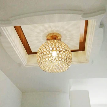 Modern kısa koridor K9 kristal top E27 LED ampul tavan lambası ev deco yatak odası krom demir tavan aydınlatma armatürü