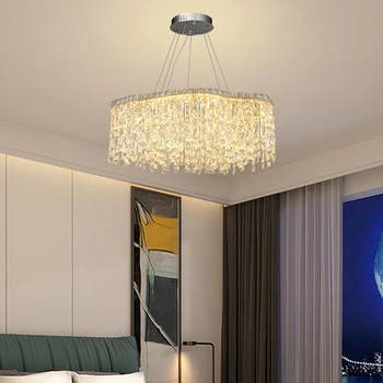Modern Lüks Yuvarlak Avize Oturma Odası için led ışık fikstürü Dikdörtgen Tavan Asılı Lamba Yatak Odası Kristal Avize
