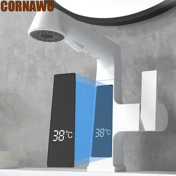 Musluk Dışarı çekin Banyo Sıcak Soğuk Mikser LED Dijital Musluk lavabo Esnek Bakır Vinç Modern Lüks Pirinç Beyaz Siyah Musluk