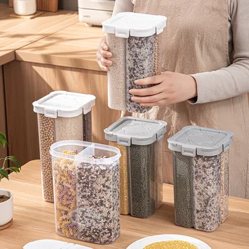 Mutfak Hava Geçirmez Kavanoz Çok Tahıl saklama kutusu 4 Izgaraları Fasulye Tahıl Depolama Tankı Buzdolabı Organizatör Aracı Tarro Hermetico