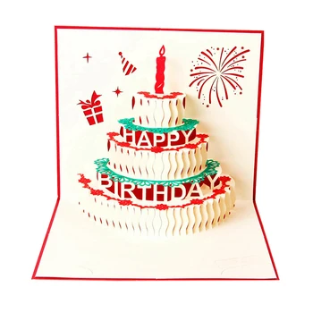 Mutlu Doğum Günü Kartpostal Tebrik Hediye Kartları Kağıt 3D El Yapımı Pop Up Lazer Kesim Vintage Kek Zarf ile kırmızı