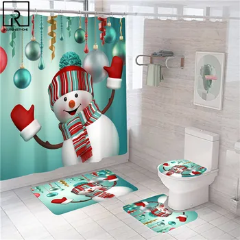 Mutlu Kardan Adam Noel Polyester Duş Perdesi 1/3/4 adet Banyo Perdesi Festivali Modern Tuvalet Dekor Banyo mat seti Aksesuarları