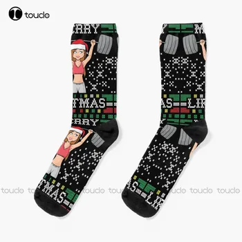 Mutlu Liftmas Çirkin noel kazağı Spor Bayan Noel Baba Squat Ganimet Vücut Geliştirme spor çorapları Kadın Çorap noel hediyesi