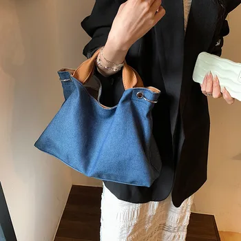 Niş Moda Tasarım kadın Çanta Büyük Kapasiteli Casual Tote Çanta Denim Güzel omuzdan askili çanta alışveriş çantası