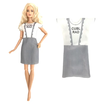 NK 1 Takım Prenses Rahat Sahte İki parçalı Elbise Güzel Giysiler Günlük Takım Elbise barbie Aksesuarları Bebek En İyi Çocuk Kız Hediye Oyuncak