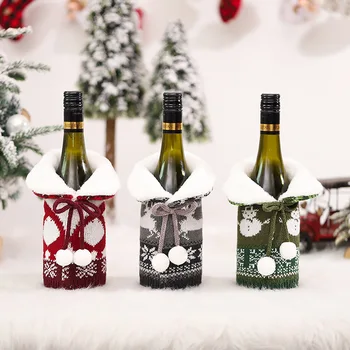 Noel dekorasyon malzemeleri örme kürk yaka peluş top şarap seti şampanya seti kırmızı şarap torbası restoran atmosfer düzeni