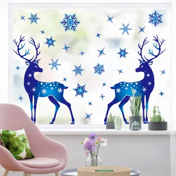 Noel pencere camı Sticker Elk Kar Tanesi duvar çıkartmaları Noel Süslemeleri Ev İçin Çocuk Odası Noel Çıkartmaları Yeni Yıl Navidad