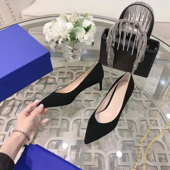 Ofis Bayanlar Yüksek Topuklu Hakiki Deri Boyutu 34-40 Marka Yeni Ayakkabı Kadın Seksi Sivri burun Temel Ayakkabı Pompaları kadın