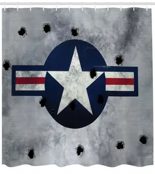 Ordu Logosu USAF Grunge Metal Kurşun Delikleri Artprint Duş Perdesi