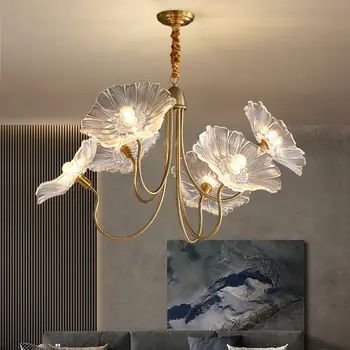 Oturma odası avize Modern basit ev ışık lüks cam Lotus yaprağı çalışma odası ışık tasarımcısı İskandinav restoran lambaları