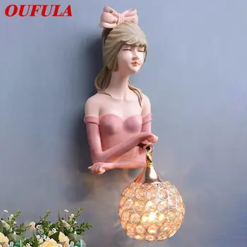 OUFULA çağdaş kapalı duvar lambası LED pembe kız yaratıcı tasarım reçine aplik ışıkları ev oturma odası yatak odası için
