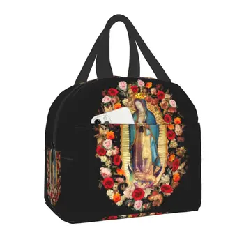 Our Lady Of Guadalupe Meksika Meryem Öğle Yemeği Çantası Kadın Termal Soğutucu Yalıtımlı Katolik Aziz yemek kabı Çocuklar için Okul Gıda