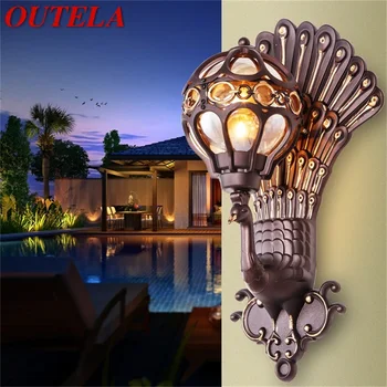 OUTELA Retro dış duvar ışıkları klasik tavuskuşu gölge aplikleri lambası su geçirmez dekoratif ev sundurma Villa