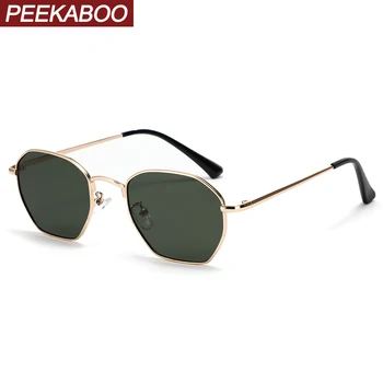 Peekaboo metal çerçeve poligon güneş gözlüğü kadınlar için ince yeşil kahverengi retro kare güneş gözlüğü erkekler için sıcak satış uv400 2023 erkek
