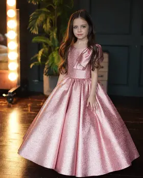 Pembe Çiçek Kız Elbise Glitter Kat Uzunluk Abiye Akşam Parti Kabarık Etek Balo Communion Çocuk Yürümeye Başlayan TUTU
