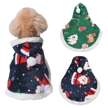 Pet Noel Kostüm Köpek Noel Pelerin Pelerin Santa Şapka ile Noel Yeşil S-L Kediler Ve Küçük ila Orta Boy Köpek