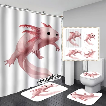 phechıon Yeni 3D Baskı Hayvan Semender Duş Perdesi Su Geçirmez Banyo Perdesi kaymaz Banyo mat seti Tuvalet Kilim VR244