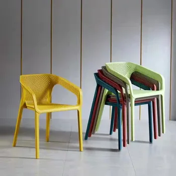 Plastik İskandinav basit içi boş sandalye Cafe istifleme kol yemek