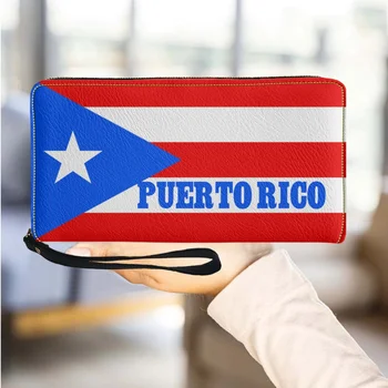 Porto Riko Bayrağı Desen kadın Çanta Uzun Seyahat Kadın Cüzdan PU Deri Rahat Kart Tutucu İşlevli Kızlar Değişim Vaka