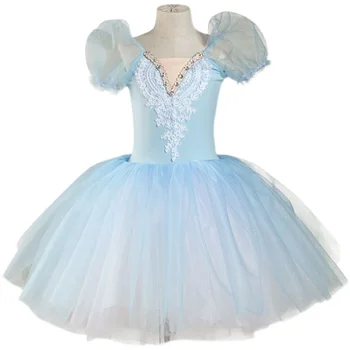 Puf Kollu Kız Bale Elbise Uzun çocuk Profesyonel bale kostümü Performans Giyim Modern Dans Prenses Elbise