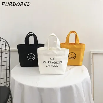 PURDORED 1 Adet Kore Tarzı Gülümseme Yüz Mini alışveriş çantası Kadınlar için Moda Cep Telefonu Çantası Bayan Çanta Küçük gündelik çanta