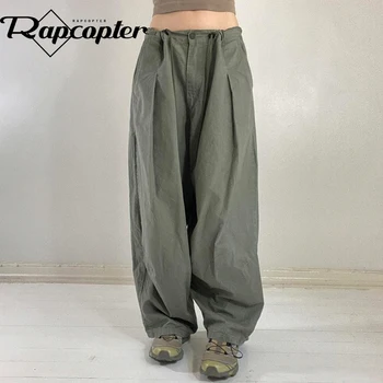 Rapcopter Yeşil Kat Kargo Pantolon Baggy Fermuar Pantolon Kadın Streetwear Temel Harajuku Joggers moda Kıyafetler Kore Retro 90s