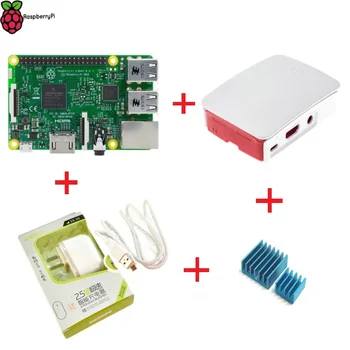 Raspberry Pi 3 Model B 1 GB RAM 1.2 GHz dört çekirdekli ARM 64 Bit CPU ile resmi Vaka+güç şarj+ısı emici Ücretsiz Kargo
