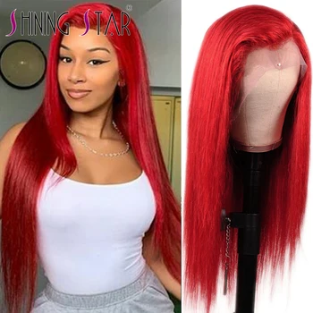 Renkli 99J Bordo Kırmızı Dantel ön insan saç Peruk Brezilyalı düz insan saçı Peruk 13x4 sırma ön peruk Kadınlar için Remy
