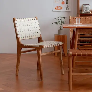 Retro Eyer Deri yemek Sandalyesi İskandinav Modern Minimalist Ev Sandalye Restoran Cafe yemek masası Tabure ahşap mobilya HY