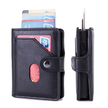 Retro RFID erkek cüzdan Anti-hırsızlık tarama bozuk para çantaları kart ve KİMLİK sahipleri PU Deri düz Renk