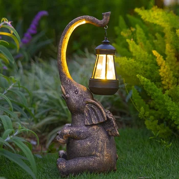 Reçine fil heykeli güneş ışığı bahçe süslemeleri peyzaj ışıkları sahne güneş ışığı açık heykelcik lamba Retro zanaat sanat lamba