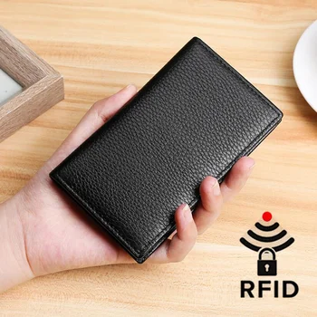 RFID Erkekler Kartvizitlik 100 % Hakiki Inek Deri Kart Banka Kredi Kartı Yuvası Kadınlar Para Cebi KIMLIK Kapak Ince vaka