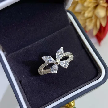 Saf 925 ayar gümüş moda marka yüksek kaliteli Kelebek yüzük bayan Parlak nişan yüzüğü düğün yıldönümü hediyesi kız