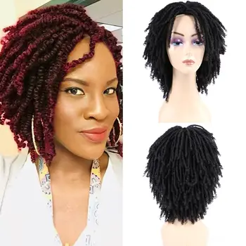 Sahte locs Peruk Siyah Kadınlar için Sentetik Afro Afrika Saç Örgülü Peruk Kısa Siyah Tığ Büküm Fiber Saç Peruk