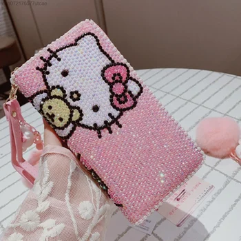 Sanrio Hello Kitty Mozaik Sahte Rhinestone Trend Kadınlar Uzun Cüzdan Y2k 2023 Yeni Lüks Moda Pembe Fermuar Çoklu kart Bit Çanta