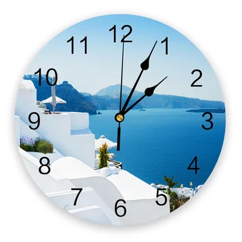 Santorini Yunanistan Yapı Deniz Yatak Odası duvar saati Büyük Modern Mutfak Yemek Yuvarlak duvar saati s Oturma Odası İzle Ev Dekorasyonu