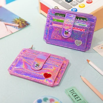 Sequins Kredi kart tutucu Kristal Renk Çoklu Kart İnce Cüzdan mini Sevimli Lazer Kalp Kız Öğrenci Otobüsü KİMLİK Kartı Durumda Kart Sahibi