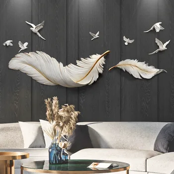 Set Dekorasi Rumah, Seni Ruang Tamu Bulu Burung Besar Menggantung Logam Seni Dinding Mewah