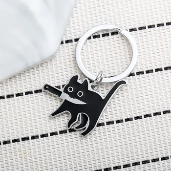 Sevimli Bıçak Kedi Anahtarlık Titanyum Çelik Kpop Komik Siyah Kedi Anahtar Kolye Sırt Çantası Araba Anahtarlık Sallanan Takı