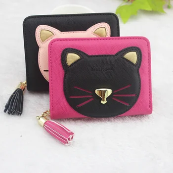 Sevimli kısa kadın çanta karikatür kedi fermuar gelgit cüzdan bayan değişim