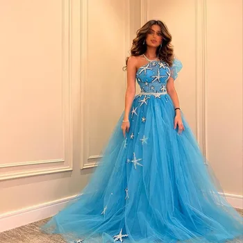 Sevintage Suudi Arapça Tül Abiye İnciler Boncuk Bir Omuz Plise Dantelli A-Line Balo Elbise Düğün Parti Kıyafeti 2023