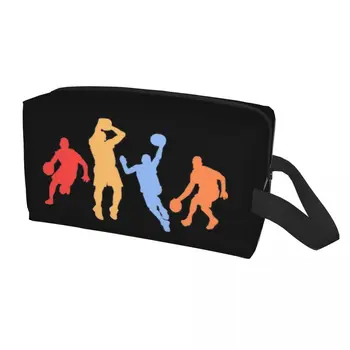 Seyahat Retro Vintage Renkler Basketbol Oyuncuları makyaj çantası Taşınabilir Spor Kozmetik Makyaj Organizatör Depolama Dopp Kiti Durumda