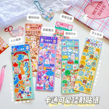 ShuuO 1 Adet 6 Adet Sevimli Karikatür Tavşan ve Ayı Sticker DIY Dekoratif Kpop Idol Fotoğraf Albümü Dekor Malzemesi Dizüstü Telefon Sticker