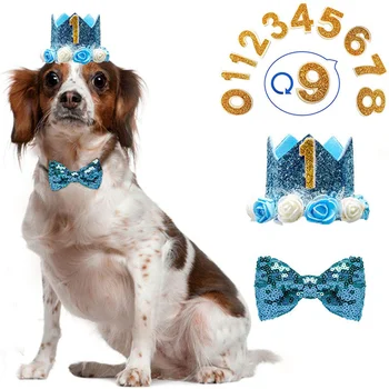 SICAK Köpek Doğum Günü Takım Elbise Ayarlanabilir Taç Şapka papyon Numaraları ile Parti Malzemeleri için Büyük Hediye Küçük Orta Büyük Köpek Kedi