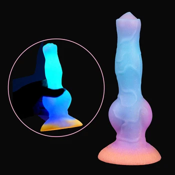 Silikon Gerçekçi Köpek Yapay Penis Aydınlık Kurt Penis Hayvan Yapay Penis Butt Plug Dildios Kadınlar İçin Karanlıkta Glow Anal Plug Seks Oyuncakları