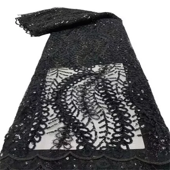 Siyah Son 3D Dantel Fransız Örgü Dantel Kumaş Nakış Yumuşak Tül Dantel Malzeme Afrika Dantel Kumaş Nijeryalı Parti Elbise
