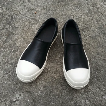 Siyah ve beyaz renk gerçek hakiki inek deri platformu erkek ayakkabısı Model moda yakışıklı artan ayakkabı tembel loafer ayakkabılar