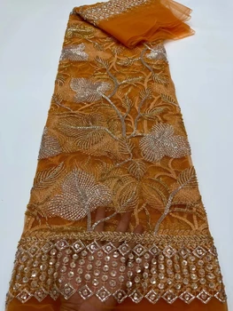 Son Afrika El Yapımı Boncuk Yüksek Kalite İle Muhteşem Shining Sequins Net Dantel Fransız Tül Net Kumaş Parti Akşam Elbise